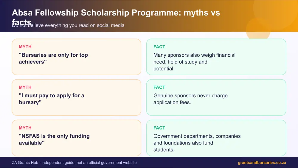 Absa Fellowship Scholarship Programme myths vs facts infographic – absa fellowship programme South Africa 2026