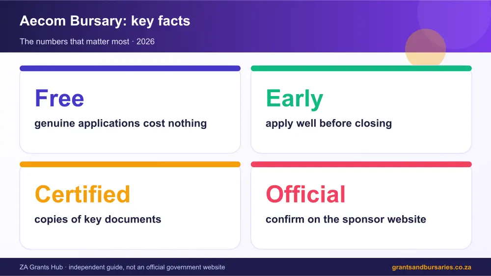 Aecom Bursary key facts at a glance infographic – aecom bursary South Africa 2026