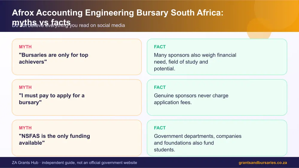 Afrox Accounting Engineering Bursary South Africa myths vs facts infographic – afrox bursary South Africa 2026