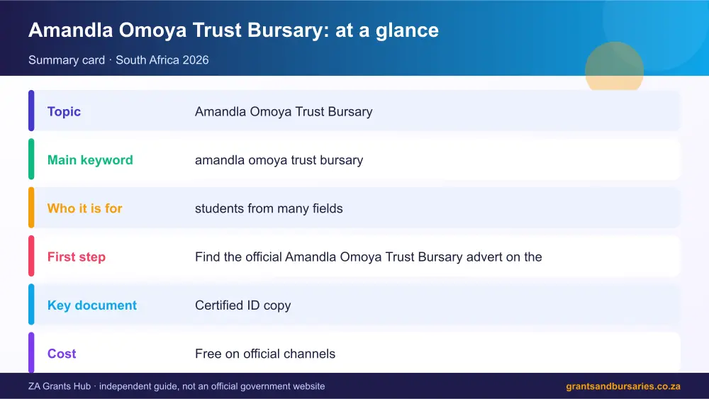 Amandla Omoya Trust Bursary at a glance summary infographic – amandla omoya trust bursary South Africa 2026
