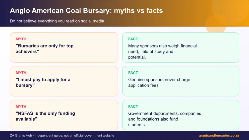 Anglo American Coal Bursary myths vs facts infographic – anglo american coal bursary South Africa 2026