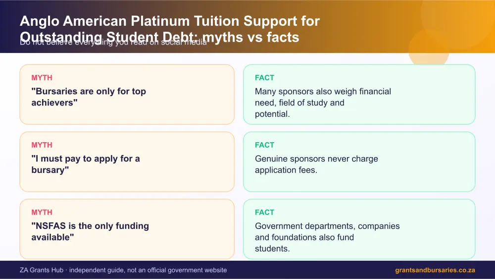 Anglo American Platinum Tuition Support for Outstanding Student Debt myths vs facts infographic – anglo american platinum tuition support for outstanding student debt bursary South Africa 2026