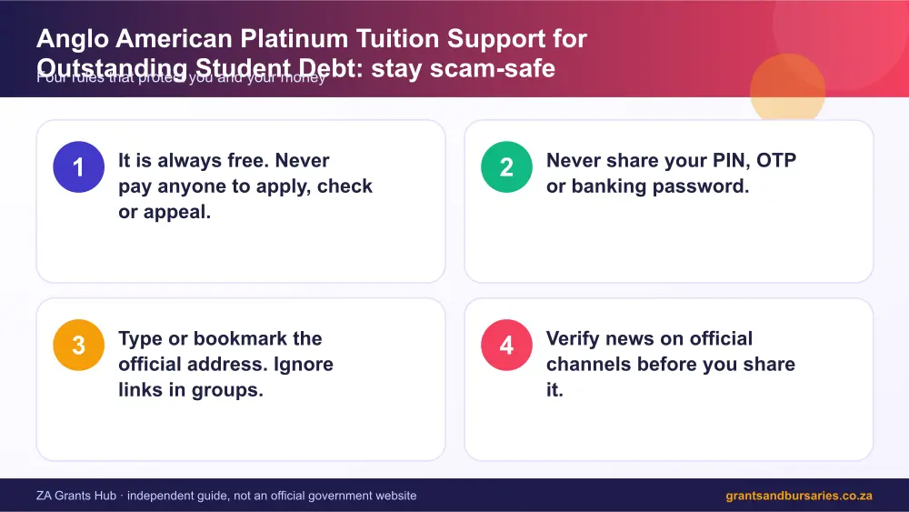 Anglo American Platinum Tuition Support for Outstanding Student Debt stay safe from scams infographic – anglo american platinum tuition support for outstanding student debt bursary South Africa 2026