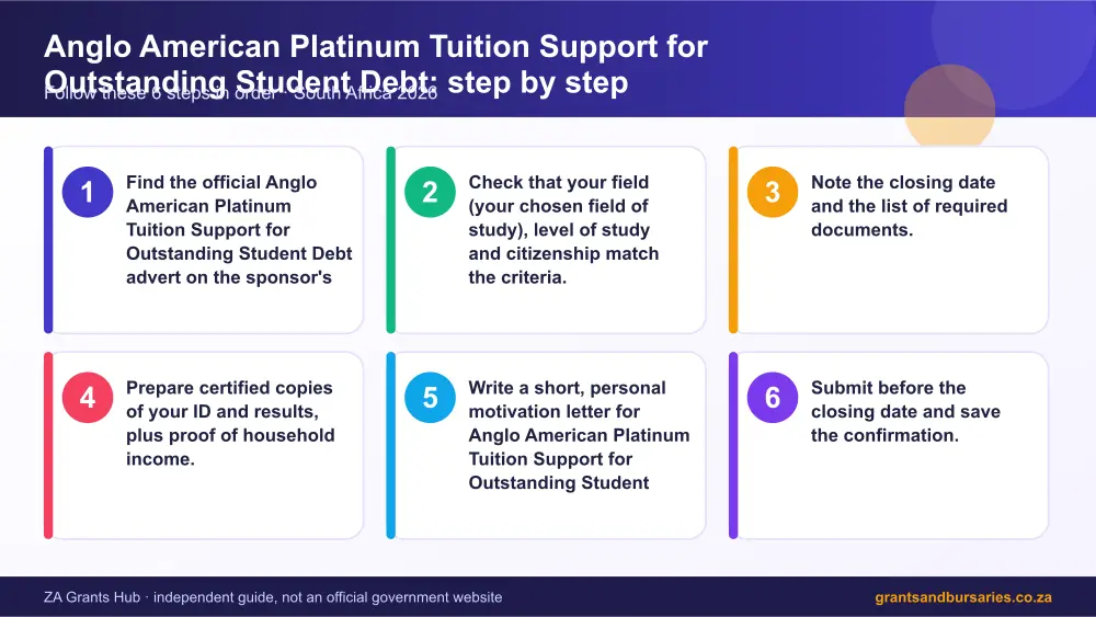 Anglo American Platinum Tuition Support for Outstanding Student Debt step by step guide infographic – anglo american platinum tuition support for outstanding student debt bursary South Africa 2026