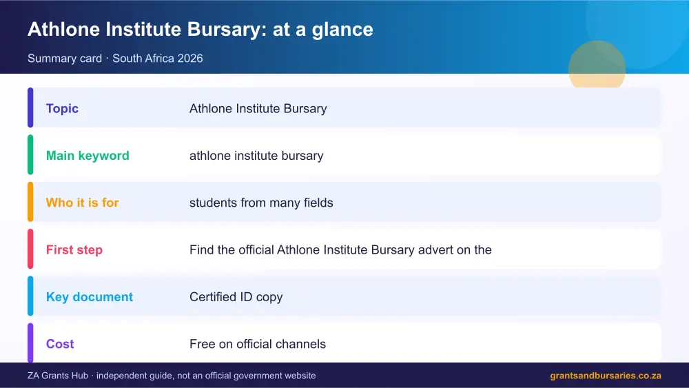 Athlone Institute Bursary at a glance summary infographic – athlone institute bursary South Africa 2026