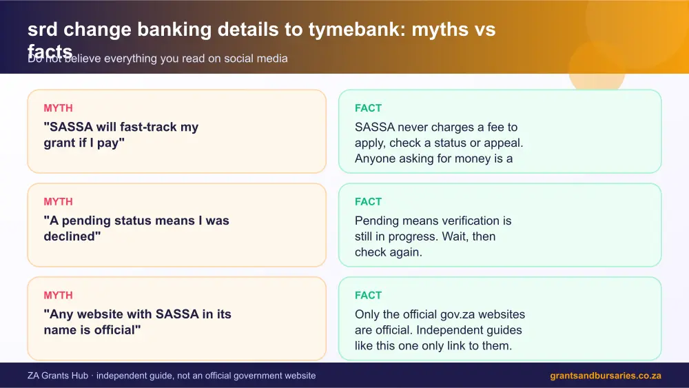 srd change banking details to tymebank myths vs facts infographic – srd change banking details to tymebank South Africa 2026