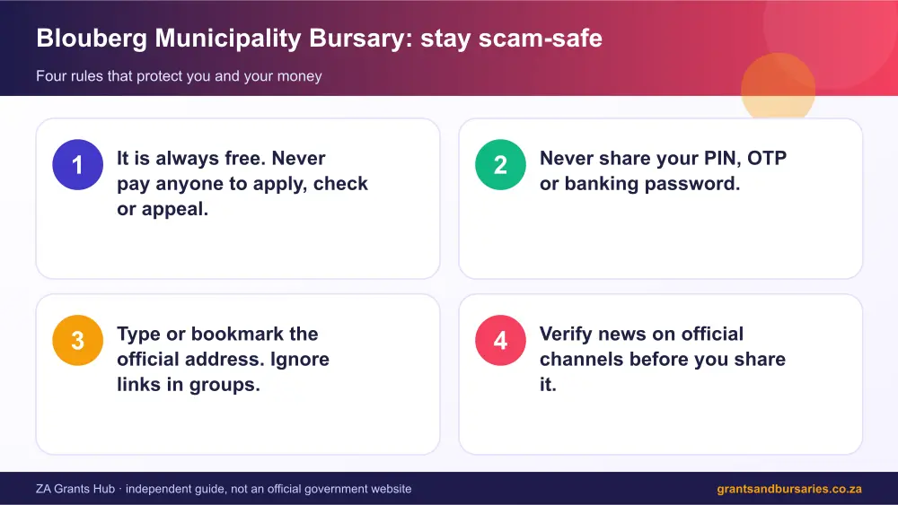 Blouberg Municipality Bursary stay safe from scams infographic – blouberg municipality bursary South Africa 2026