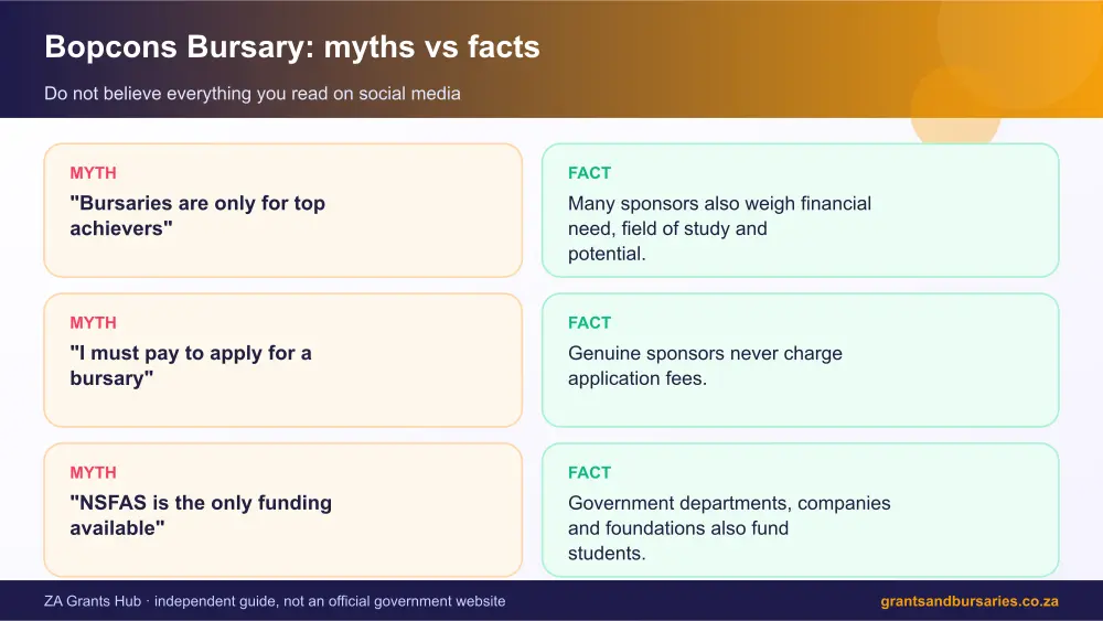 Bopcons Bursary myths vs facts infographic – bopcons bursary South Africa 2026
