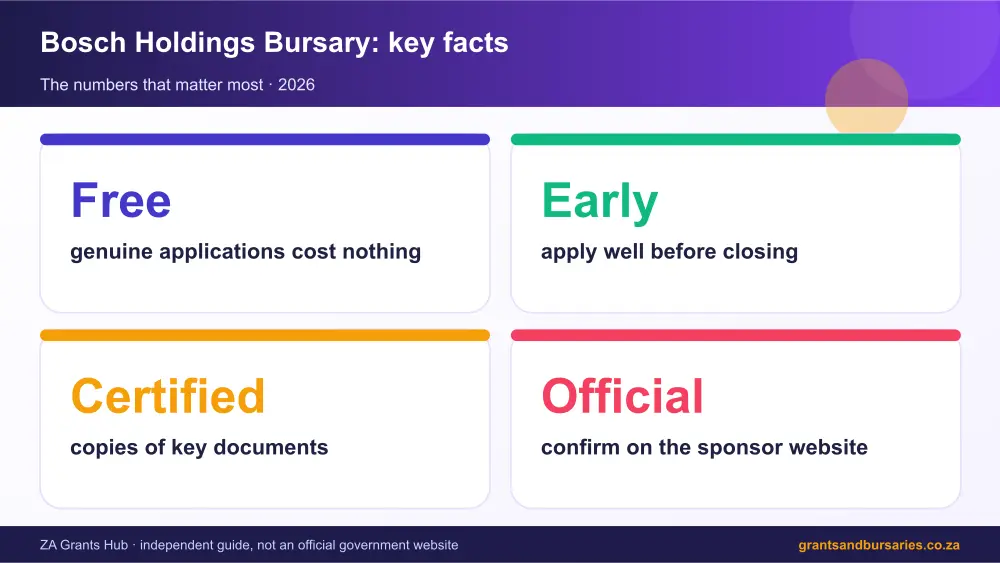 Bosch Holdings Bursary key facts at a glance infographic – bosch holdings bursary South Africa 2026