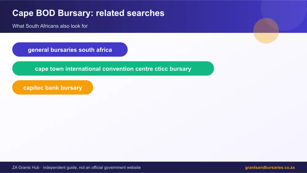 Cape BOD Bursary related topics map infographic – cape bod bursary South Africa 2026