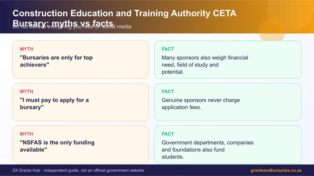 Construction Education and Training Authority CETA Bursary myths vs facts infographic – ceta bursary South Africa 2026
