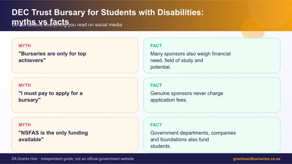 DEC Trust Bursary for Students with Disabilities myths vs facts infographic – dec trust bursary for students with disabilities South Africa 2026