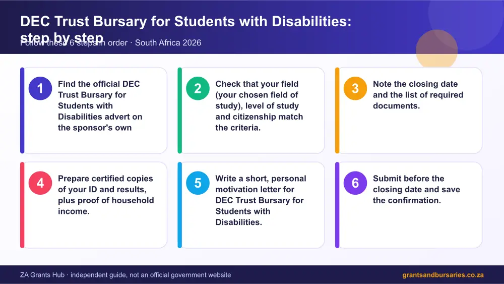 DEC Trust Bursary for Students with Disabilities step by step guide infographic – dec trust bursary for students with disabilities South Africa 2026