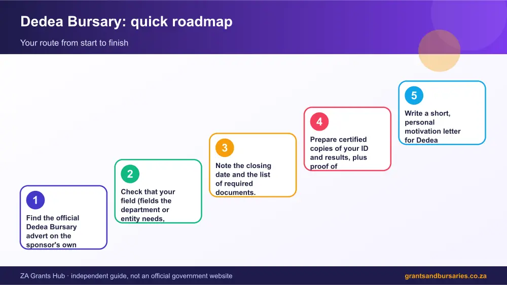 Dedea Bursary quick roadmap infographic – dedea bursary South Africa 2026