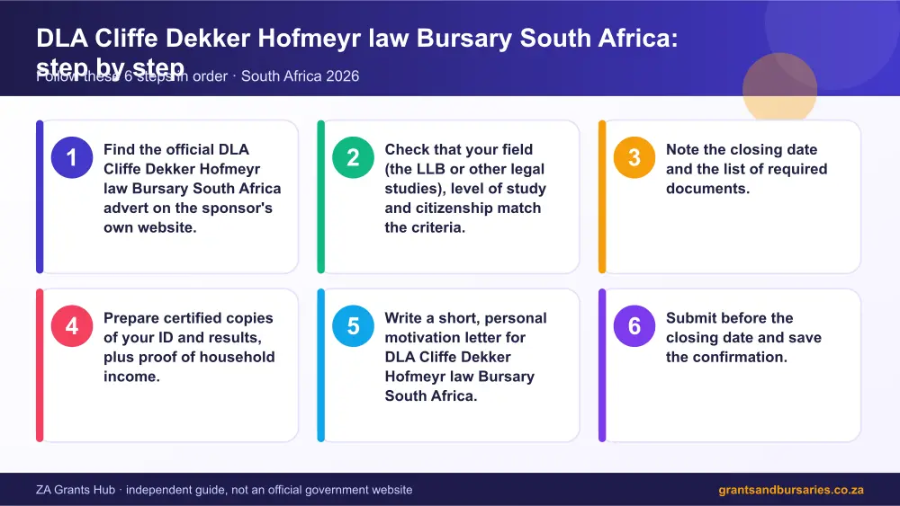 DLA Cliffe Dekker Hofmeyr law Bursary South Africa step by step guide infographic – cliffe dekker hofmeyr bursary South Africa 2026