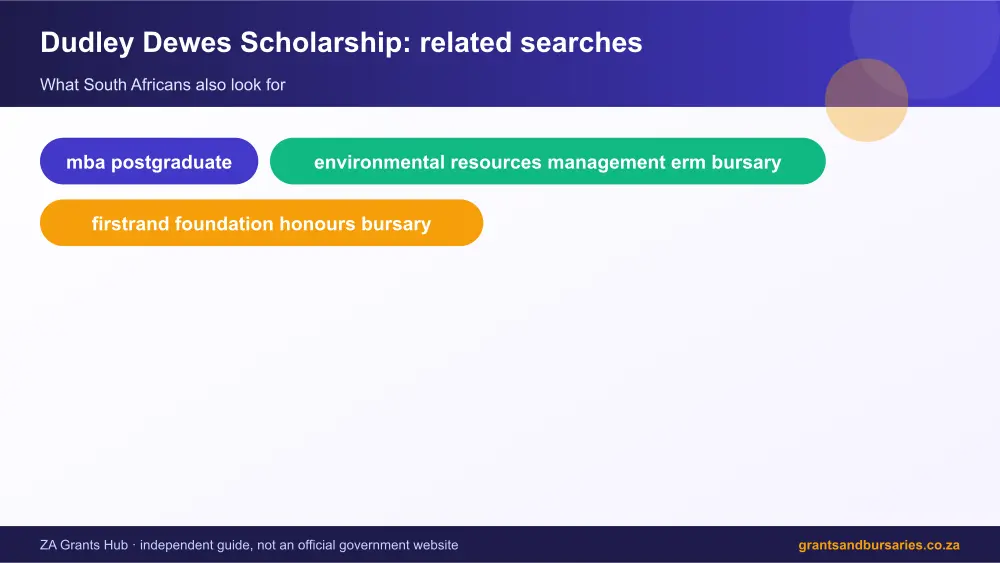 Dudley Dewes Scholarship related topics map infographic – dudley dewes scholarship bursary South Africa 2026