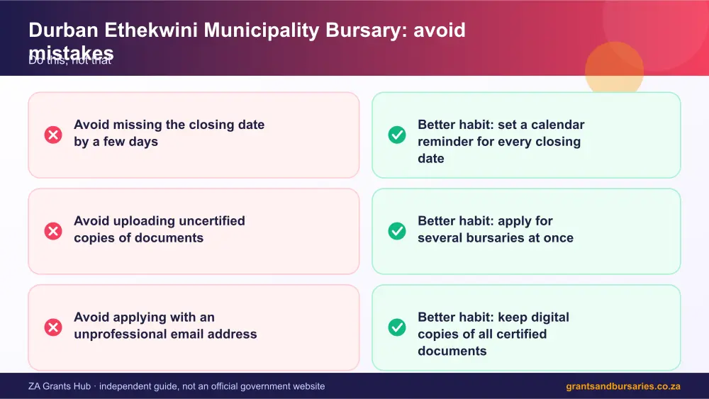 Durban Ethekwini Municipality Bursary mistakes to avoid and tips infographic – ethekwini municipality bursary South Africa 2026