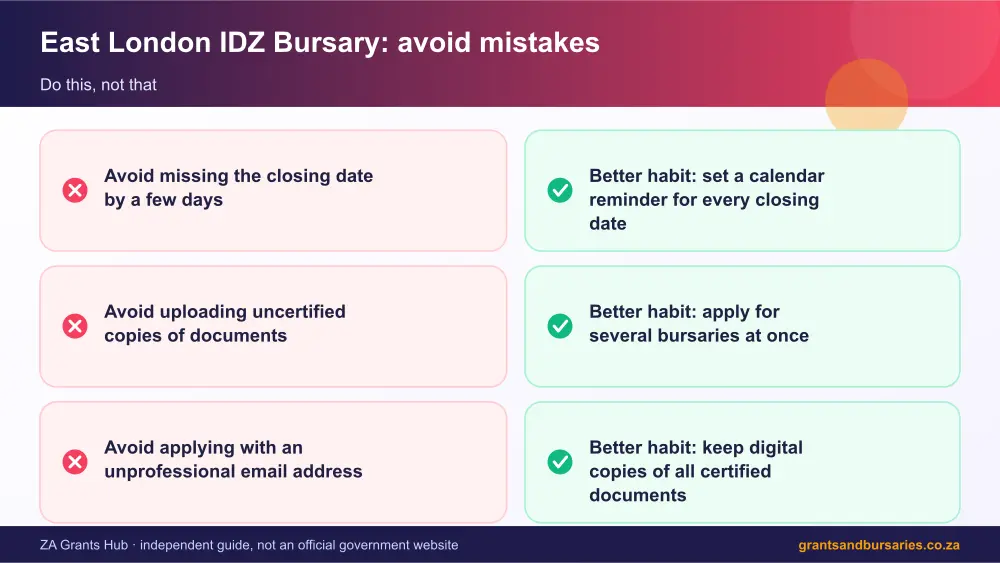 East London IDZ Bursary mistakes to avoid and tips infographic – east london idz bursary South Africa 2026