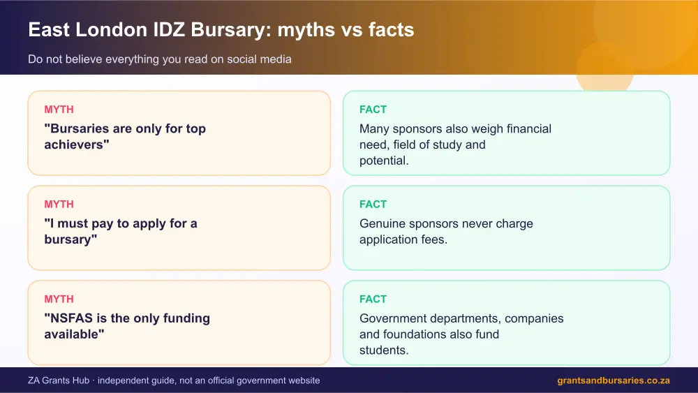 East London IDZ Bursary myths vs facts infographic – east london idz bursary South Africa 2026