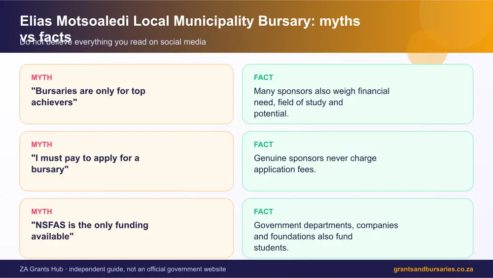 Elias Motsoaledi Local Municipality Bursary myths vs facts infographic – elias motsoaledi bursary South Africa 2026