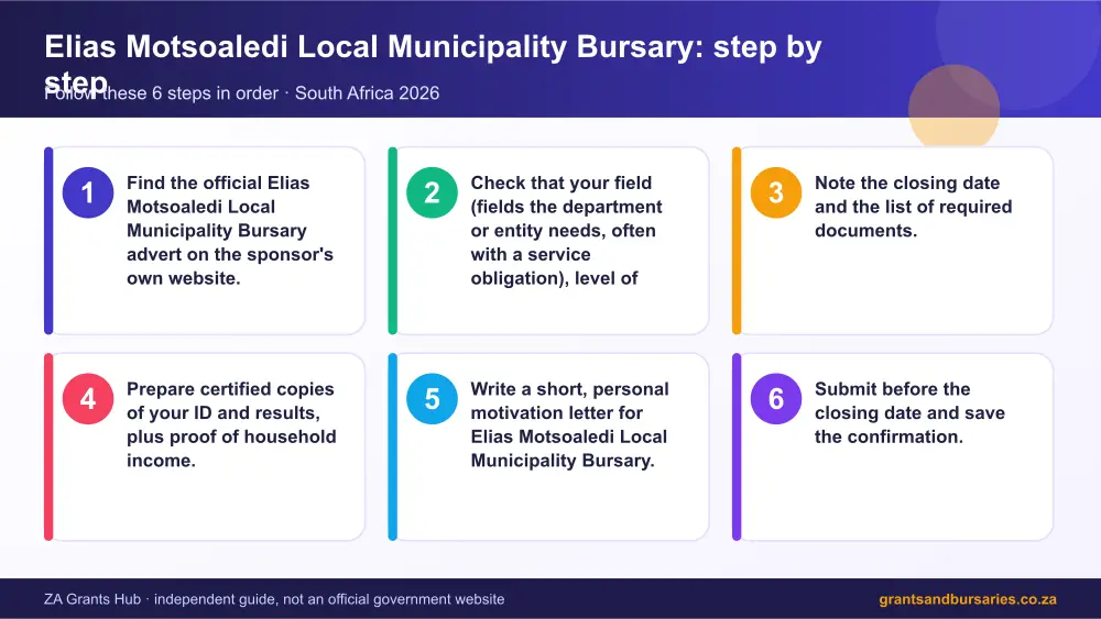 Elias Motsoaledi Local Municipality Bursary step by step guide infographic – elias motsoaledi bursary South Africa 2026