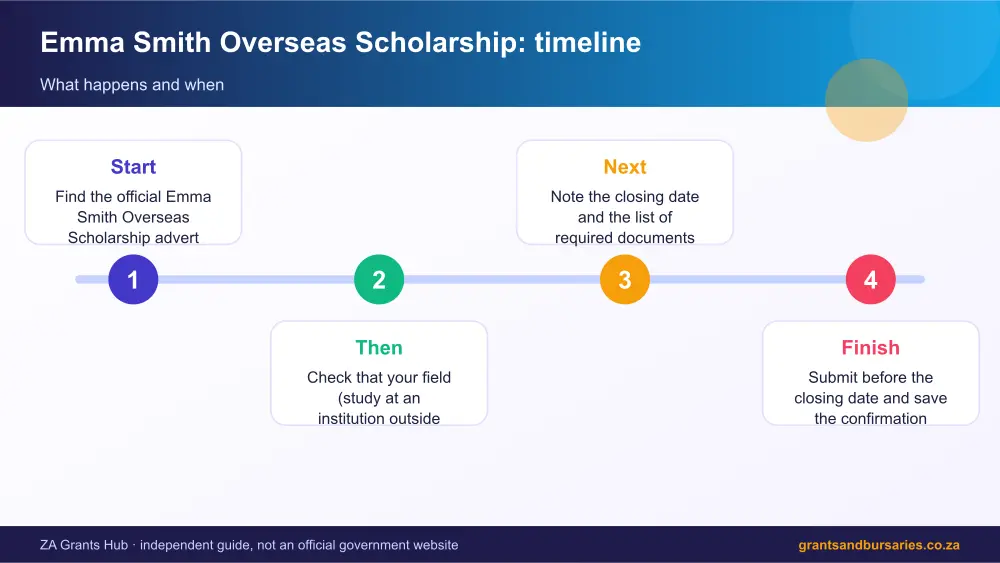 Emma Smith Overseas Scholarship process timeline infographic – emma smith overseas scholarship South Africa 2026