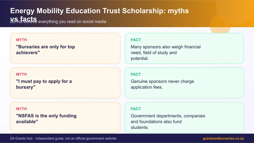 Energy Mobility Education Trust Scholarship myths vs facts infographic – energy mobility education trust scholarship South Africa 2026