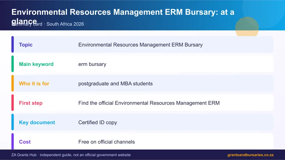 Environmental Resources Management ERM Bursary at a glance summary infographic – erm bursary South Africa 2026