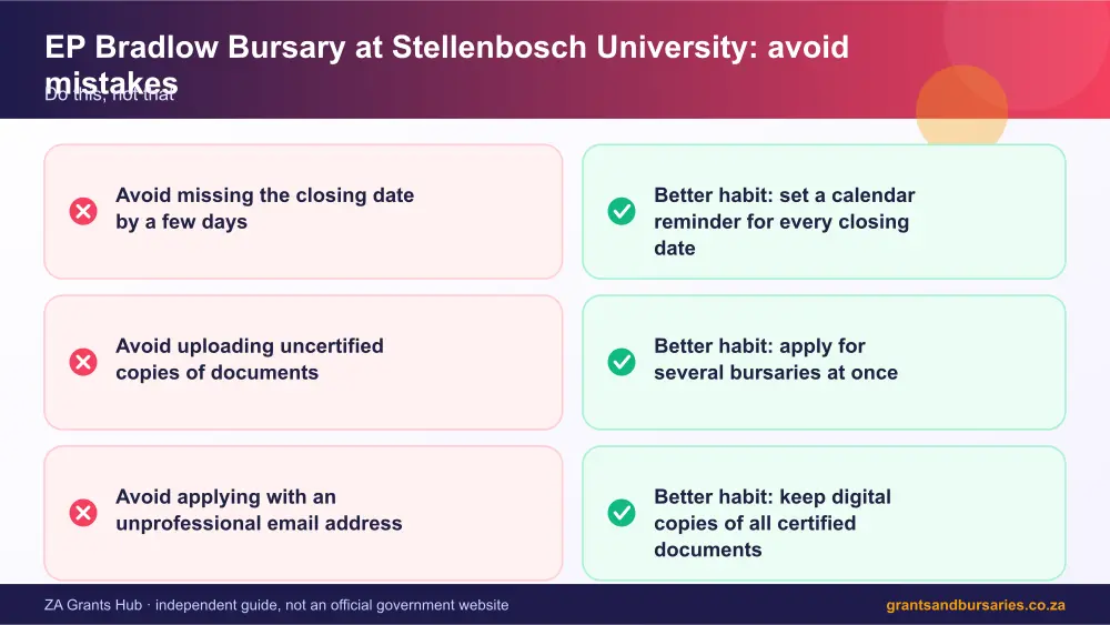 EP Bradlow Bursary at Stellenbosch University mistakes to avoid and tips infographic – ep bradlow bursary at stellenbosch university scholarship South Africa 2026