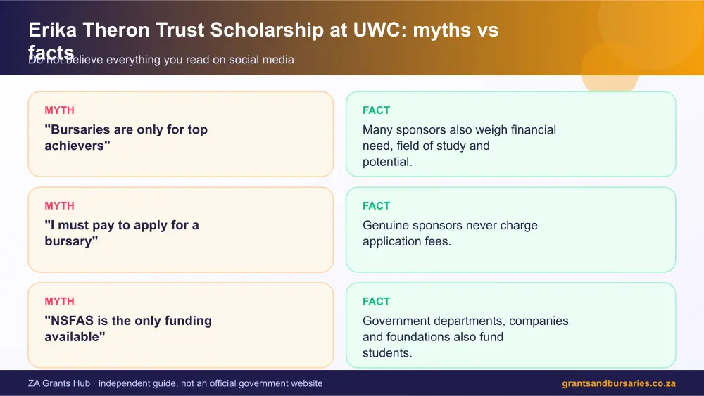 Erika Theron Trust Scholarship at UWC myths vs facts infographic – erika theron trust scholarship at uwc South Africa 2026