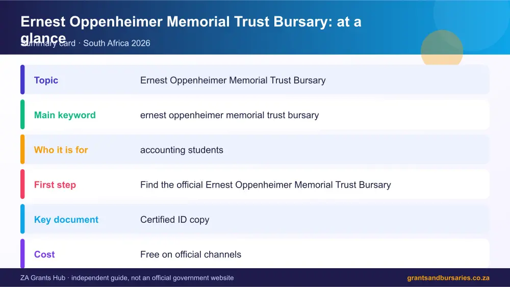 Ernest Oppenheimer Memorial Trust Bursary at a glance summary infographic – ernest oppenheimer memorial trust bursary South Africa 2026