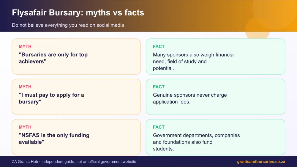 Flysafair Bursary myths vs facts infographic – flysafair bursary South Africa 2026