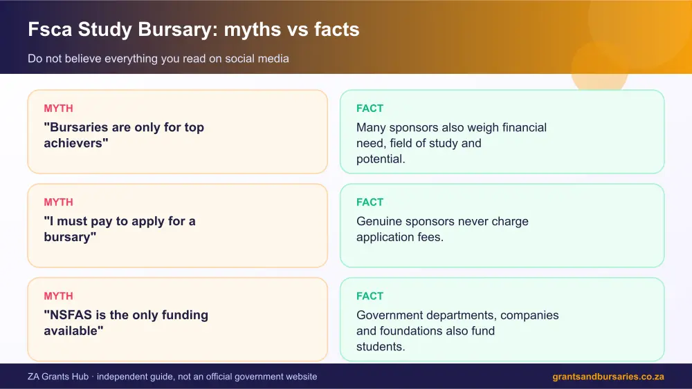 Fsca Study Bursary myths vs facts infographic – fsca study bursary South Africa 2026
