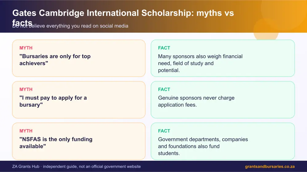Gates Cambridge International Scholarship myths vs facts infographic – gates cambridge international scholarship South Africa 2026