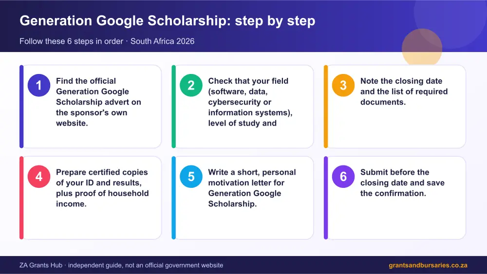 Generation Google Scholarship step by step guide infographic – google scholarship for computer science students South Africa 2026
