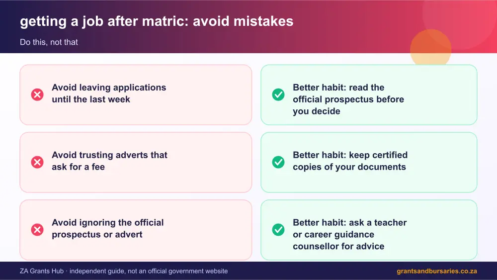 getting a job after matric mistakes to avoid and tips infographic – getting a job after matric South Africa 2026