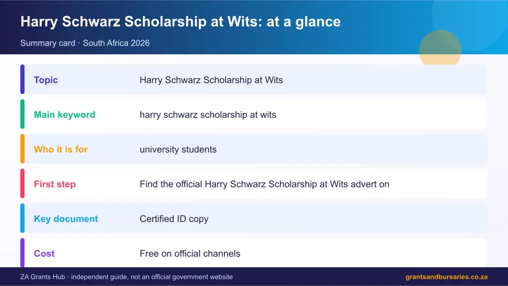 Harry Schwarz Scholarship at Wits at a glance summary infographic – harry schwarz scholarship at wits South Africa 2026
