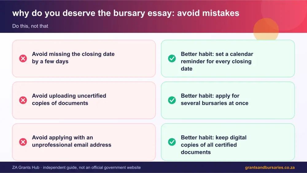 why do you deserve the bursary essay mistakes to avoid and tips infographic – why do you deserve the bursary essay South Africa 2026