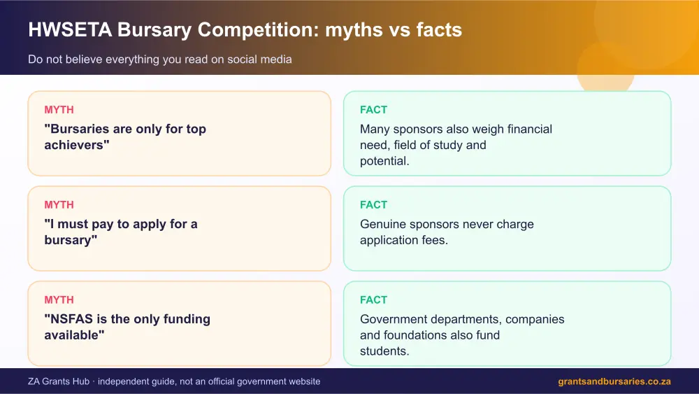 HWSETA Bursary Competition myths vs facts infographic – hwseta bursary competition South Africa 2026