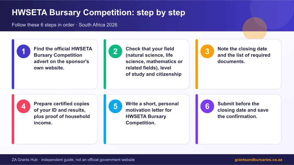 HWSETA Bursary Competition step by step guide infographic – hwseta bursary competition South Africa 2026