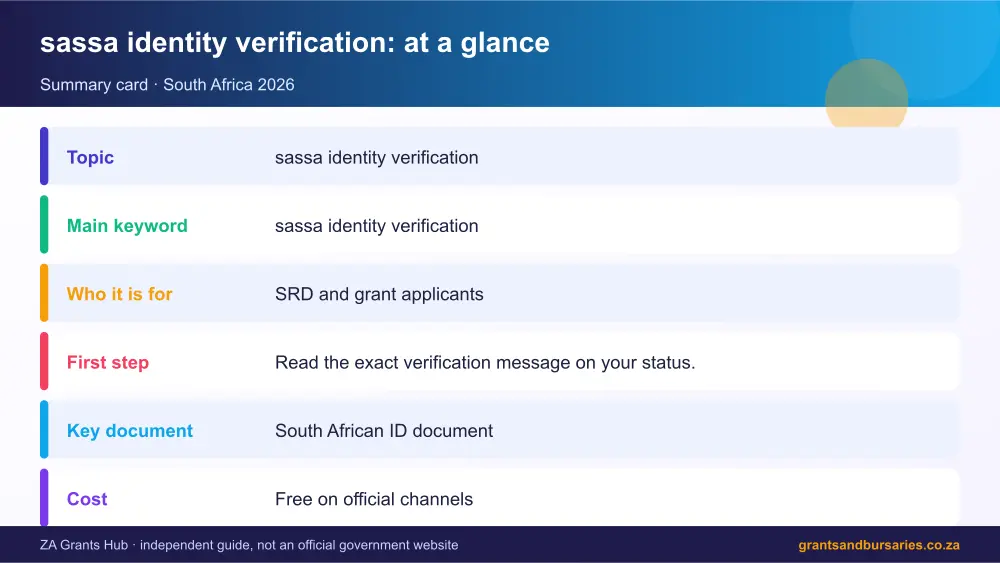 sassa identity verification at a glance summary infographic – sassa identity verification South Africa 2026
