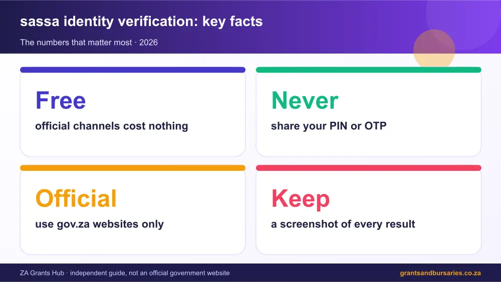 sassa identity verification key facts at a glance infographic – sassa identity verification South Africa 2026