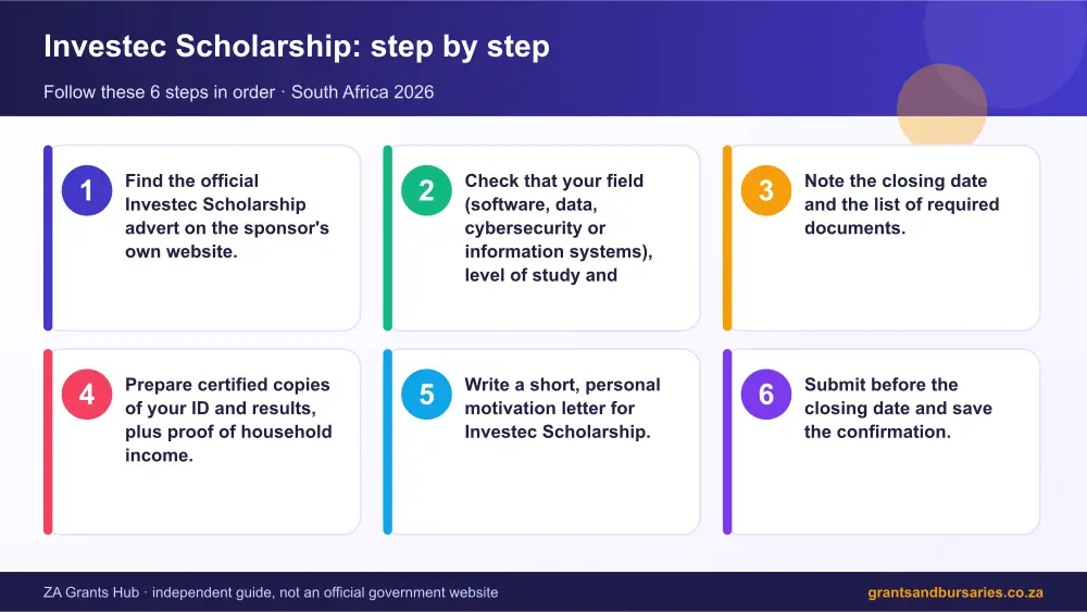 Investec Scholarship step by step guide infographic – investec scholarship South Africa 2026