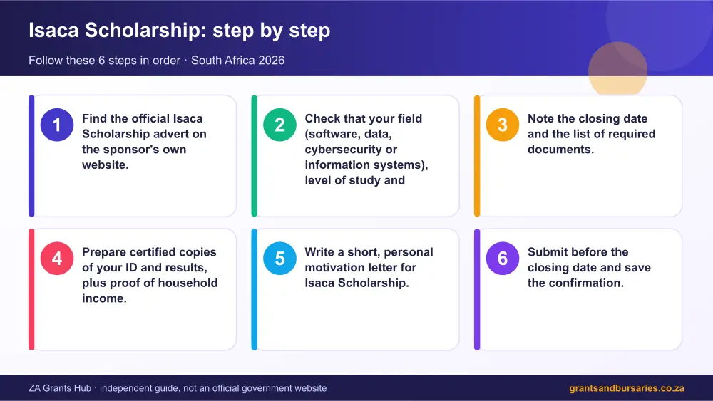 Isaca Scholarship step by step guide infographic – isaca scholarship bursary South Africa 2026