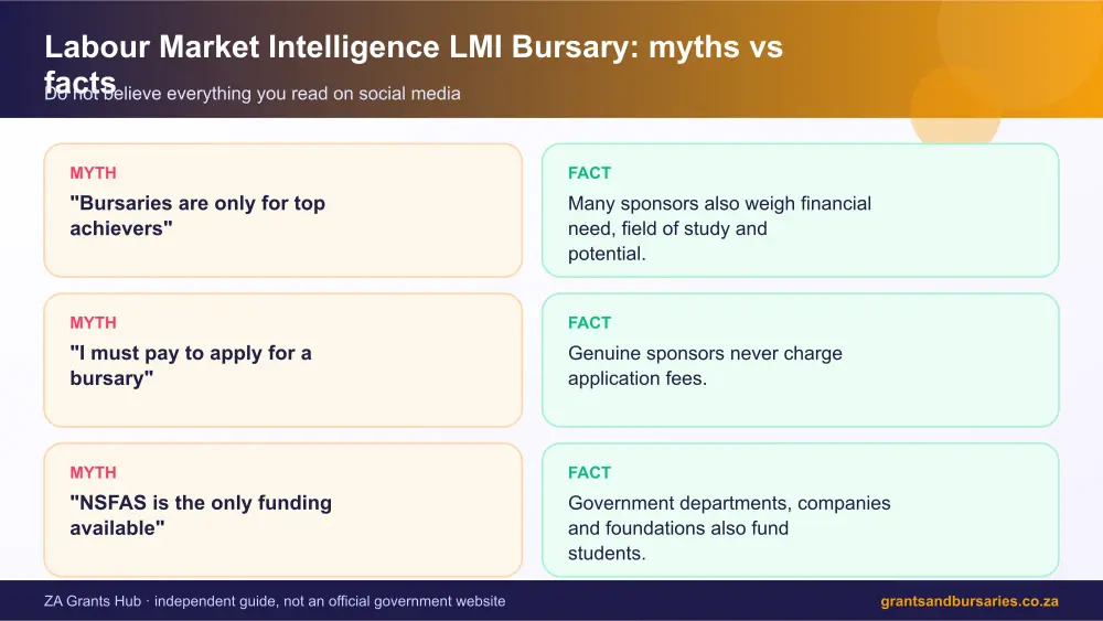 Labour Market Intelligence LMI Bursary myths vs facts infographic – labour market intelligence lmi bursary South Africa 2026