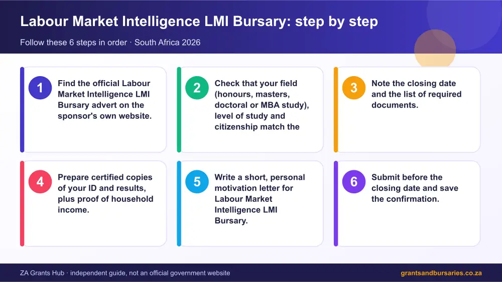 Labour Market Intelligence LMI Bursary step by step guide infographic – labour market intelligence lmi bursary South Africa 2026