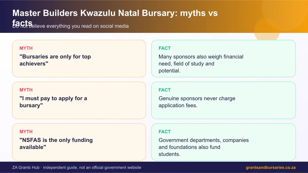 Master Builders Kwazulu Natal Bursary myths vs facts infographic – master builders kwazulu natal bursary South Africa 2026