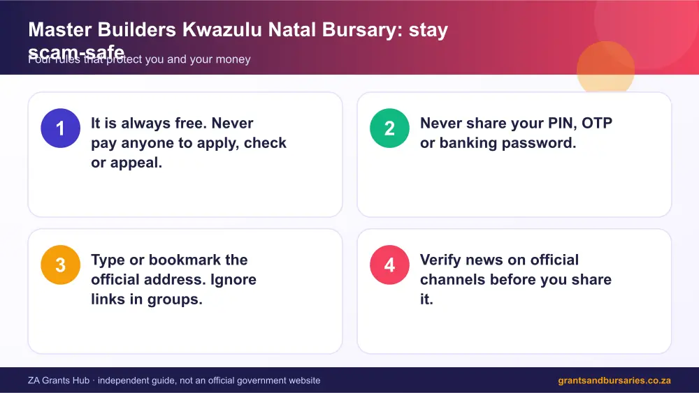 Master Builders Kwazulu Natal Bursary stay safe from scams infographic – master builders kwazulu natal bursary South Africa 2026
