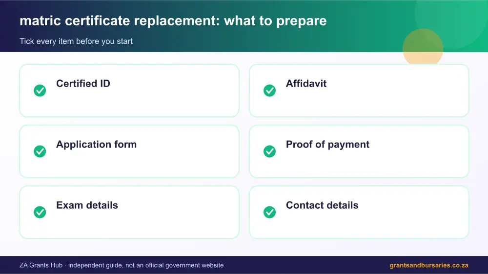 matric certificate replacement documents checklist infographic – matric certificate replacement South Africa 2026