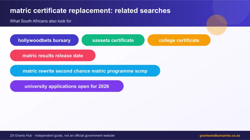matric certificate replacement related topics map infographic – matric certificate replacement South Africa 2026